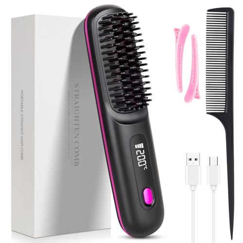 Cordless Straight Hair Brush with LED Display & 3 Heat Settings