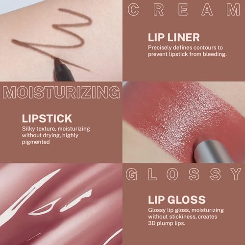 3PC Lip Combo Set – Brown Liner, Lip Balm & Gloss Trio