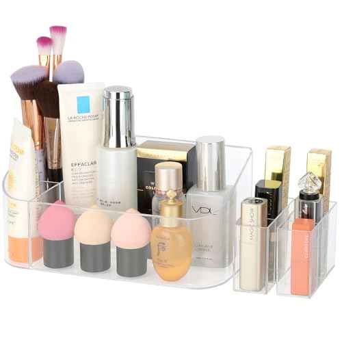 Clear Makeup Tray Holder Organizer Cosmetic Display Case, Small Makeup Organizer for Vanity Bathroom Counter Countertop Tabletop Desktop Vanity Drawers (Clear)