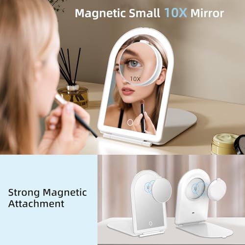 Rechargeable Travel Makeup Mirror with Lights & 10X Magnification
