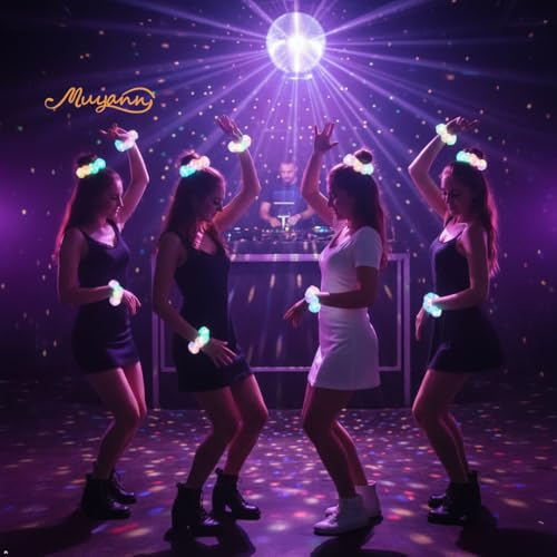MUYANN 4-Pack LED Light Up Green Scrunchies for Women & Girls, Party & Festival Hair Accessories