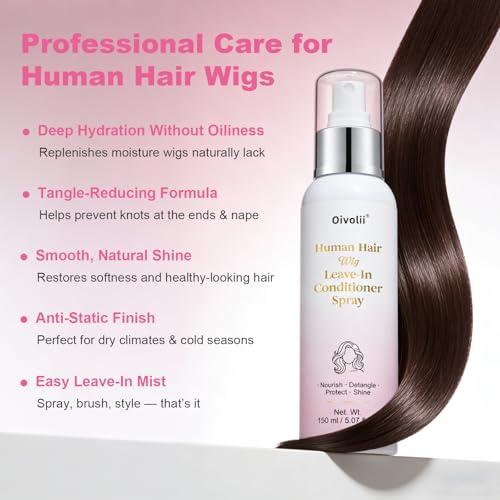 Oivolii Human Hair Wig Care Spray - Alcohol-Free Leave-In Conditioner with Argan Oil & Silk Protein