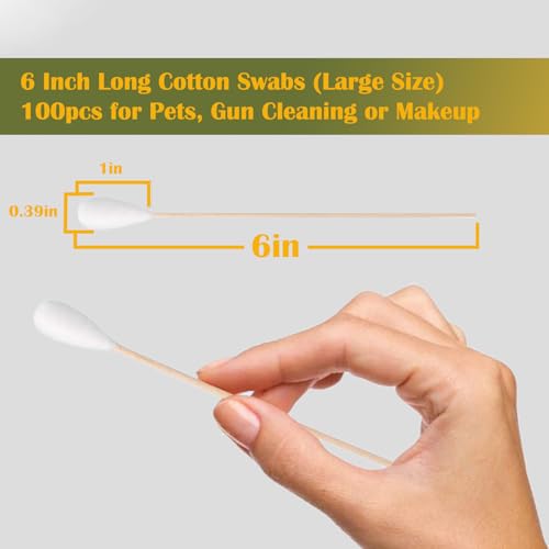 6-Inch Large Cotton Swabs with Bamboo Handles for Pet Care - 100 Pack
