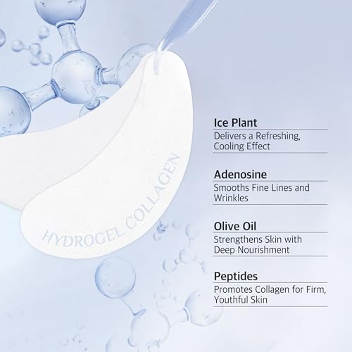 Hydrogel Collagen Real Cool 6 Pairs of Eye Patches & Hydrating Roll-On Serum Set for Dark Circles and Puffiness - Hyaluronic Acid and Caffeine Eye Serum Korean