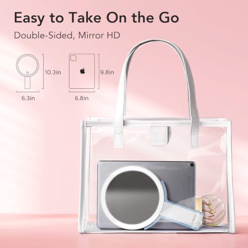 LitBear Travel Makeup Mirror with Lights - White Blue, Dimmable 10X/1X Magnifying Portable Mirror