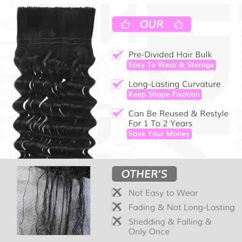 IDN BEAUTY Pre Divided Human Braiding for Boho Braids Hair Extensions, 16 Inch 100g Natrual Black Deep Wave Human Hair for Braiding Bohemian No Weft 12A Virgin Brazilian Wet and Wavy