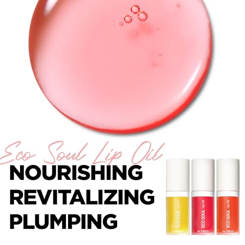 THESAEM Eco Soul Lip Oil 02 Berry - Plumping & Hydrating Lip Oil to Nourish & Moisturize Lips ? Berry Extract & Rose Water - Lips Soft & Glossy for Dry Lips, 0.21 fl.oz.