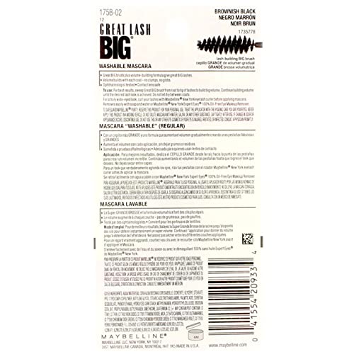 Maybelline New York Great Lash Big Washable Mascara, Brownish Black 132, 0.34 Fluid Ounce (Pack of 3)