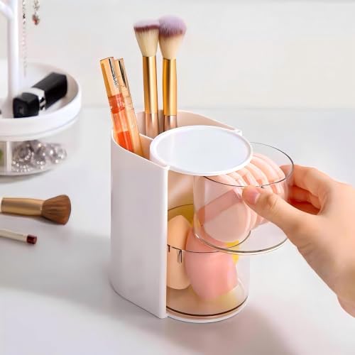 Azurphoric White 2-Layer Hair Accessories Organizer with Rotating Brush Holder