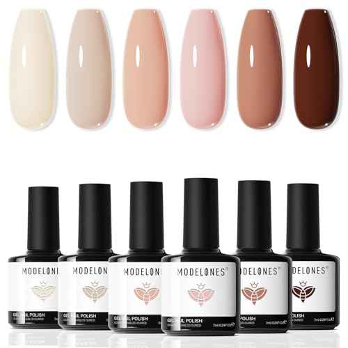 modelones Nude Gel Nail Polish Set -6 Colors Neutral Milky White Pink Brown Gel Polish Kit Skin Tones Soak Off Nail Kit Manicure DIY at Home Nail Art Salon Gift