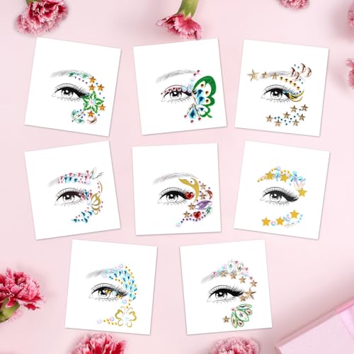 Eye Gem Stickers for Women - 8 Sheets Reusable Rhinestones