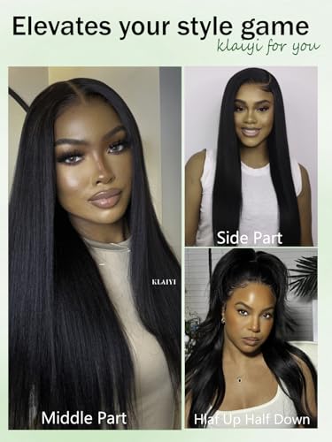 KLAIYI Yaki Straight 7X5 Lace Front Human Hair Wig - 20 Inch
