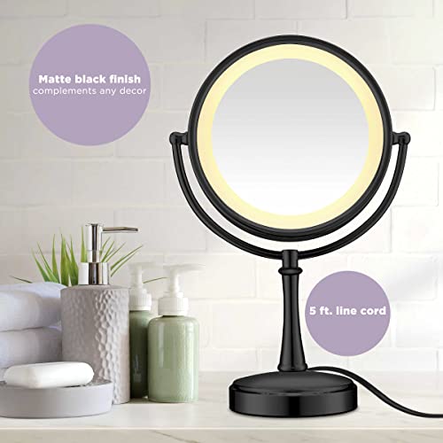 Conair 3-Way Touch Control Lighted Makeup Mirror 1x/7x Magnification, Matte Black