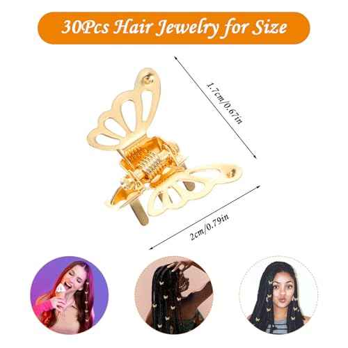 Ouligay 30 Pcs Gold Butterfly Hair Clips for Women,Hair Rings for Braids Accessories,Hollow Butterfly Metal Claw Clips Strong Hold,3D Gold Jewelry for Women Fashion Styling