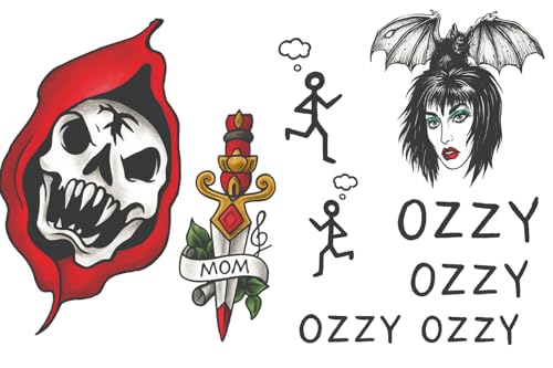 80s Heavy Metal Fake Tattoos - Knuckles, Dragon & Rose (2x A5)