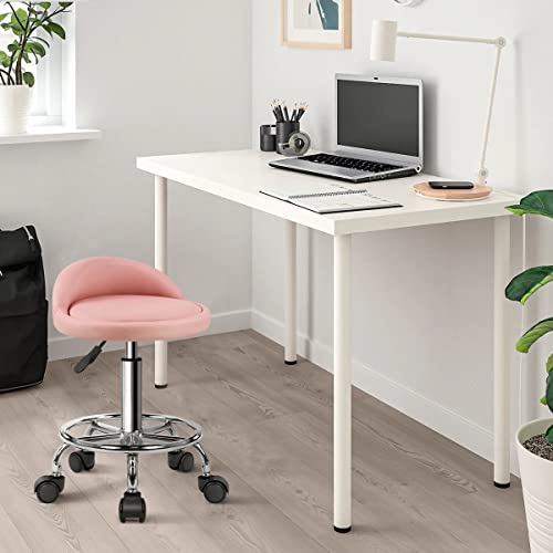 KKTONER PU Leather Rolling Stool Pink - Height Adjustable