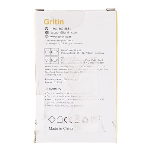 Gritin 9 LED Rechargeable Book Light for Reading in Bed -Eye Caring 3 Color Temperatures,Stepless Dimming Brightness,80 Hrs Runtime Small Lightweight Clip On Book Reading Light for Studying-White