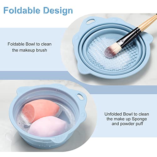 Foldable Silicone Makeup Brush Cleaner Bowl with Scrubber – Portable Travel Tool