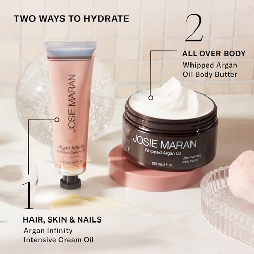 Josie Maran Whipped Body Butter - Skin Firming Body Cream with Argan Oil, Whipped Shea Butter, Avocado Oil & Essential Fatty Acids - Radiance-Boosting Skincare - Juicy Peach (2 Fl oz)