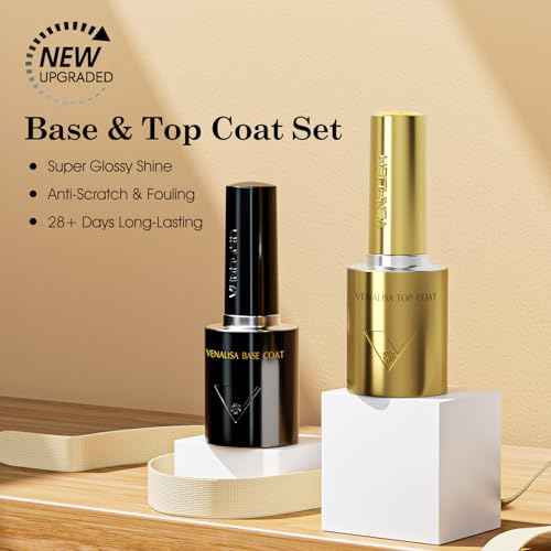 VENALISA No Wipe Gel Top Coat and Base Coat Set 2 Pcs 10ML for Gel Nail Polish, Shiny Finish and Long Lasting Soak Off Salon Manicure DIY at Home For Girls Women