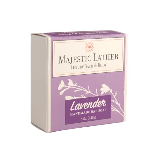 Majestic Lather Lavender Luxury Handmade Bar Soap for Face & Body - Gentle Skin Soothing, Moisturizing and Nourishing. Vegan & Cruelty Free. Natural Cold Process for All Skin Types