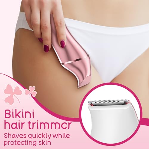 2-in-1 Bikini Trimmer for Women, Gifts for Women, Electric Shaver for Womens, Rechargeable Wet Dry Lady Hair Remover,IPX7 Waterproof, Razor for Legs(Rose Gold)
