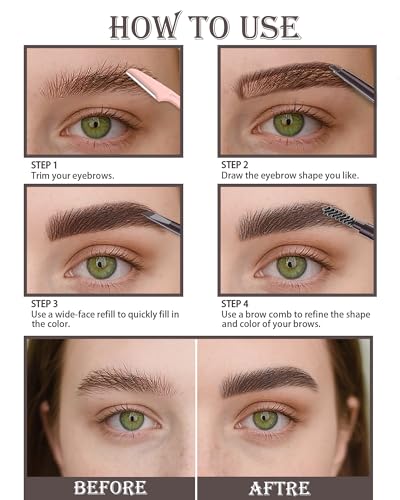 6 Pack Medium Brown Eyebrow Pencil - Waterproof Dual-Ended with Spoolie