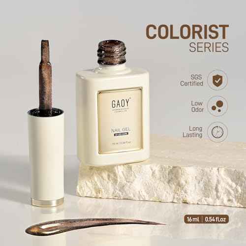 GAOY Jelly Brown Cat Eye Gel Nail Polish, 16ml Glitter Holographic Nail Polish with Magnet, Reflective Translucent UV Gel, 3010 Cocoa Depth