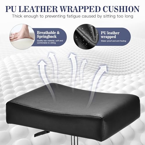 Square Salon Rolling Stool - 300lbs Weight Capacity£¬Adjustable Swivel Stool with Wheel£¬Pu Leahter Comfortable Cutting Stools for Salon Tattoo Stylist Massage Perfect for Work SPA (Premium Black)