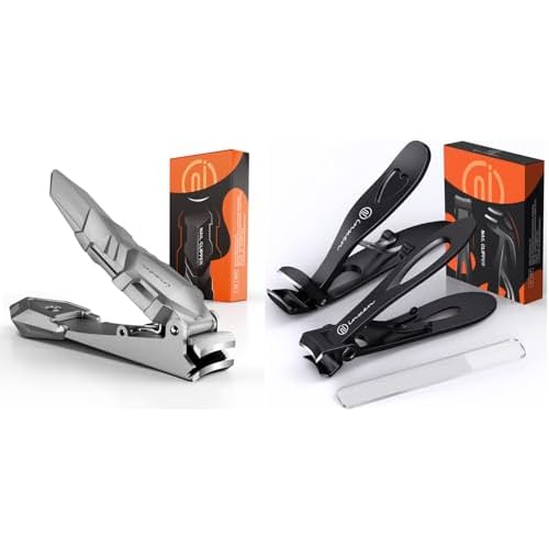 Toenail Clippers for Thick Nails for Seniors| INXEN Ergonomic Heavy Duty Angled Head Nail Clippers with Catcher | Premium Steel Wide Opening Fingernail Clippers Nail Cutter for Men & Women