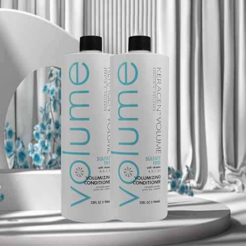 KERAGEN - Volumizing Conditioner for Fine Hair with Keratin and Collagen, Sulfate Free 32 Oz - Add Thickness, Hydrates and Enhances Hair Volume, with Panthenol, Vitamins, and Jojoba Oil