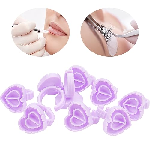200pcs Disposable Plastic Eyelash Flower Glue Ring Lash Extension Blossom Holder Cup (Heart shape-Purple)