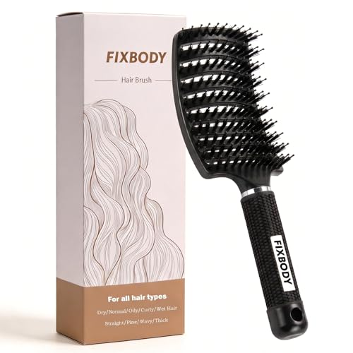 FIXBODY Mate Black Boar Bristle Curved Vent Hair Brush for All Hair Types