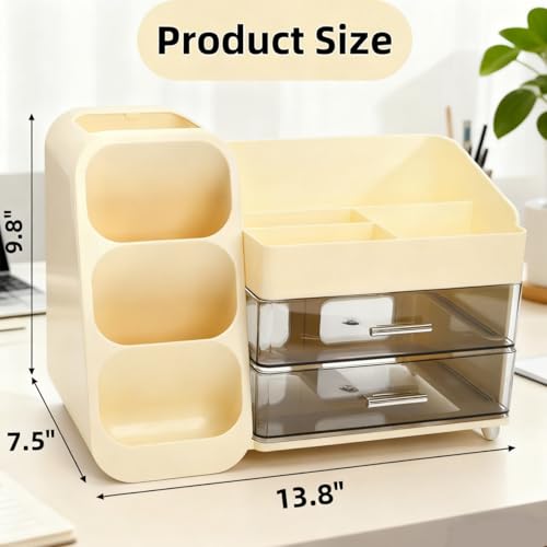 Large Makeup Organizer with Drawers, Spacious Cosmetics Display Case with Brush Holder for Vanity, Skin Care Storage Solution for Lipstick Eyeshadow Palettes Beauty Essential Bathroom