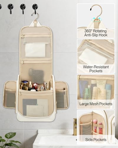 Hanke Hanging Toiletry Bag, Water-Resistant Organizer with 360° Hook