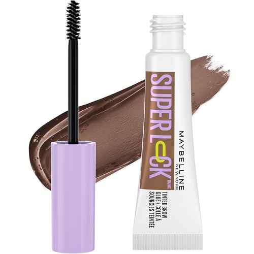 Maybelline Super Lock Brow Glue Eyebrow Gel, Lightweight and Waterproof Tinted Brow Gel For Up To 24HR Hold, Medium Brown, 1 Count