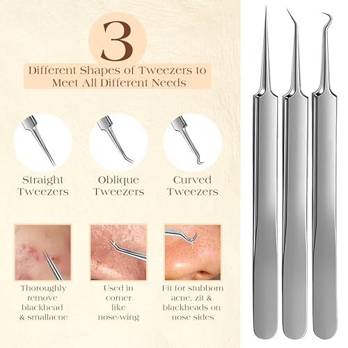 22-Piece Blackhead Remover Kit - Stainless Steel Pimple Extractor Tools