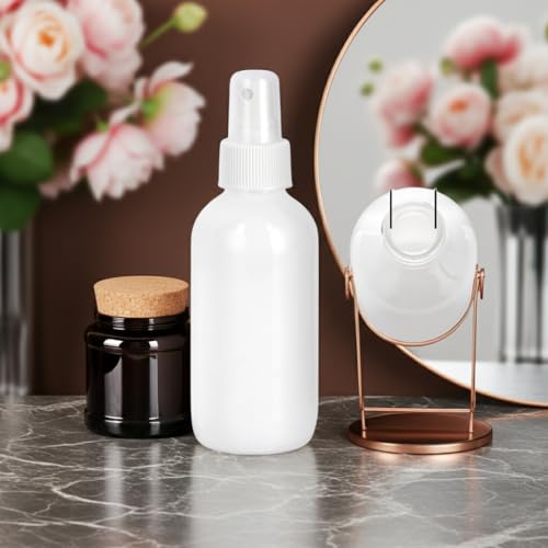 JUVITUS (12 pack) 4 oz / 120 ml High Shine Gloss White Glass Boston Round Bottle with White Fine Mist Spray