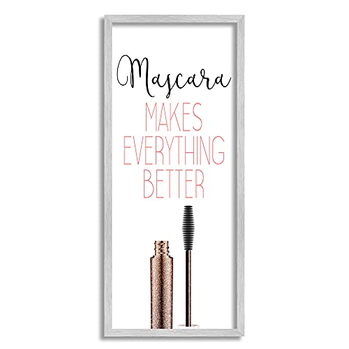 Stupell Industries Mascara Fashion Designer Modern Pink Word, Design by Kimberly Allen Gray Framed Wall Art, 10 x 24