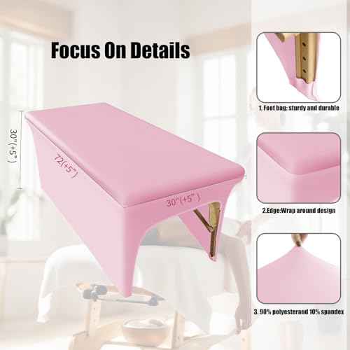 Pink Lash Bed Cover 6FT Vinyl Massage Table Cover Protector, Silky Reusable & Wipeable Massage Bed cover Waterproof Ultra-Durable and High Elasticity Leather Spa Bed Covers for Esthetician
