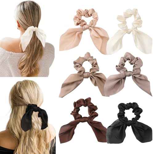 6 PCS Small Silk Scrunchies, Hair Ties with Knotted Bows, Satin Hair Ribbons Elastic Hair Ties for Women Girls, Christmas Gifts