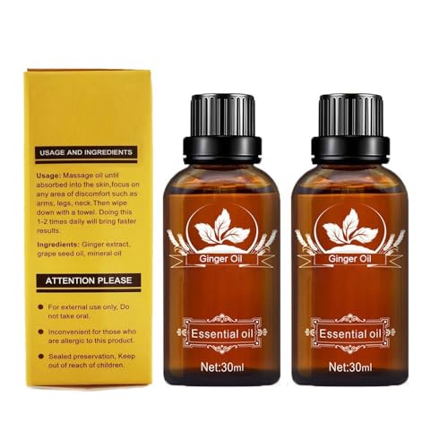 2 Pack Ginger Oil for Lymphatic Drainage, Vamotto Ginger Essential Oil for Swelling and Pain Skin Body Massage, Ginger Massage Oil Essential, SPA Ginger Essential Oils, Ginger Body Oil 30ML/Bottle