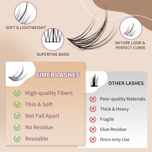 SIMER Cluster Lashes - 60 Pcs Wispy D Curl Individual Eyelash Extensions 9-12mm