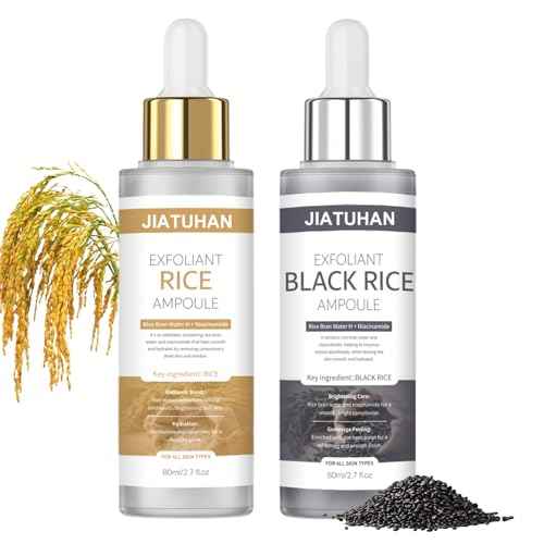 Black Rice Exfoliant,Peel Shot Glow Rice Ampoule Duo Set White and Black Rice Exfoliating facial mask .Reduce blackheads, shrink pores, suitable for all skin types, 2.7 Fl Oz (Pack of 2)