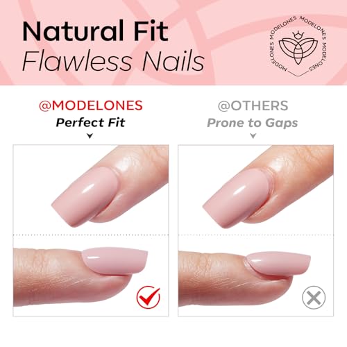 Modelones Pink Chrome Press On Nails Short Almond 32Pcs A4-Pink Chrome