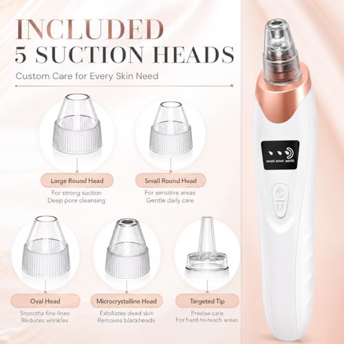 Pore Vacuum Blackhead Remover - 69kPa Suction, 3 Levels, 5 Heads