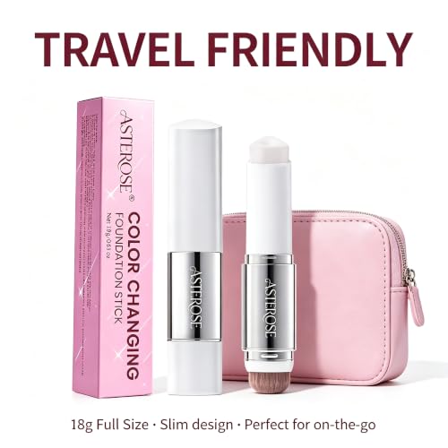 Color Changing Foundation Stick 18g with Brush - Self-Adapting Shade, Hydrating, Buildable Makeup