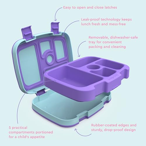 Bentgo Kids Prints Leak-Proof, 5-Compartment Bento-Style Kids Lunch Box - Ideal Portion Sizes for Ages 3-7, Durable, Drop-Proof, Dishwasher Safe, & Made with BPA-Free Materials (Mermaids in the Sea)