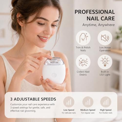 Electric Nail Clipper with LED Light - 3-Speed Automatic Trimmer for Seniors and Kids