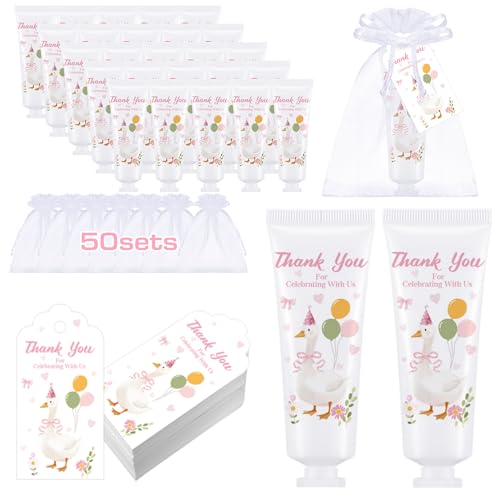 Demissle 50 Sets One Silly Goose Baby Shower Birthday Party Favors Travel Size Hand Cream Appreciation Hand Lotion with Cards and Bags Silly Goose Bulk Gifts for Guests Baby Shower Birthday(Pink)